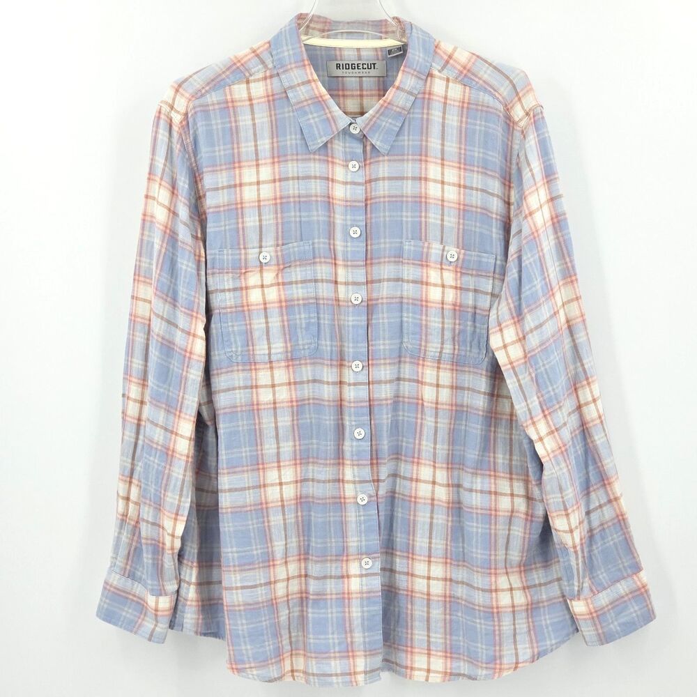 Ridgecut Toughwear Button Up Down Shirt Womens 2X Plaid Old Money Western Fall